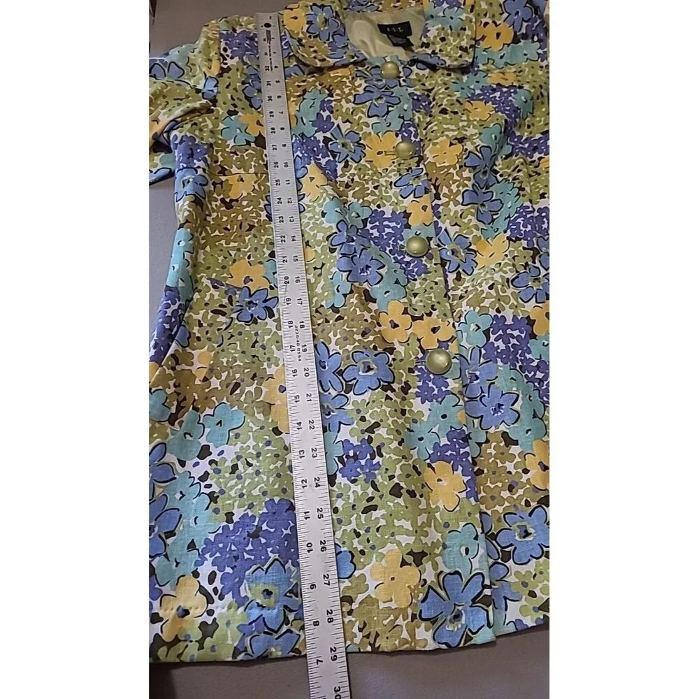 R.Q.T  Linen Blend Floral 70s Blazer Jacket Womens L Lined‎ Cottage Core Pockets